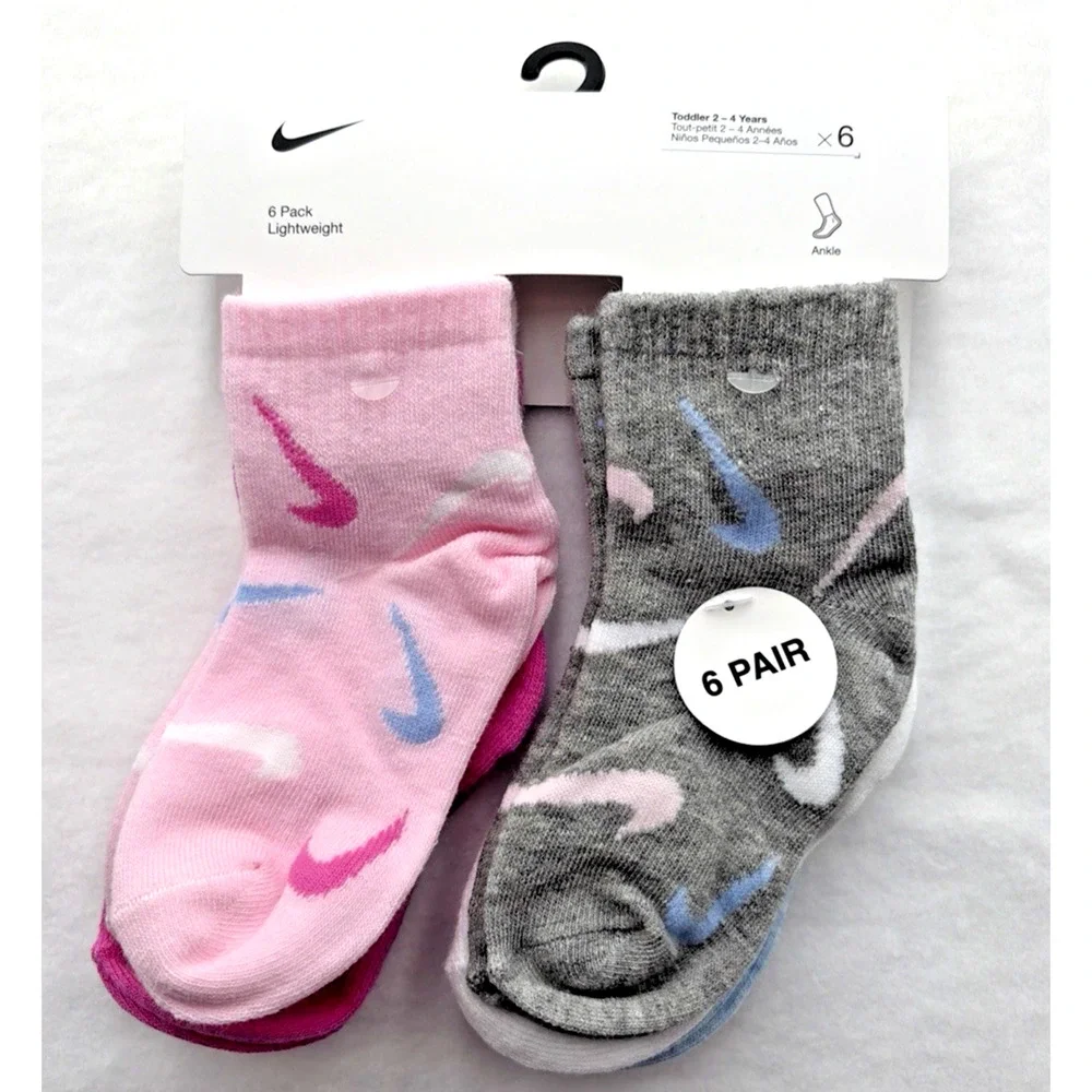 Nike Girls Ankle Socks Toddler 2-4 Years 6 Pk Lightweight Swooshfetti Sock NEW